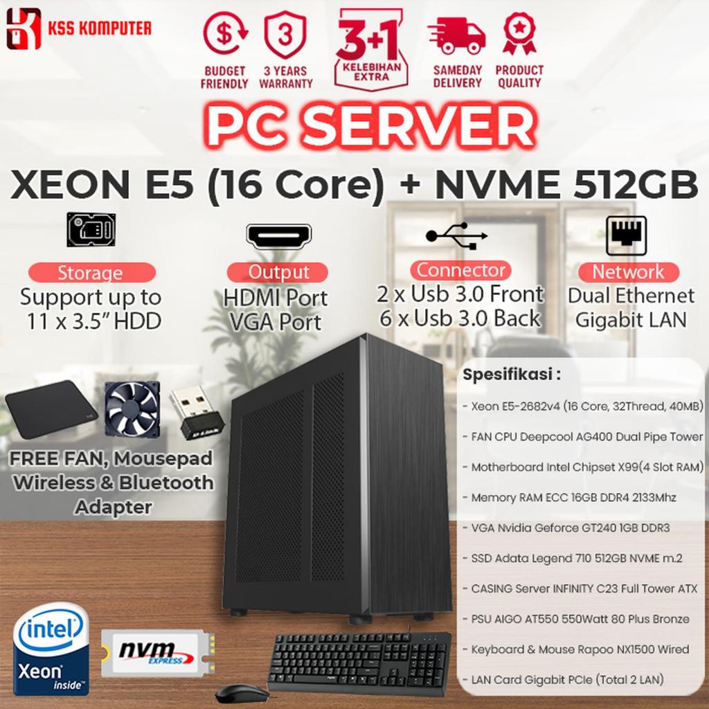 Komputer SERVER Intel XEON E5 + RAM 64GB + NVME 512GB + Tower Server Case
