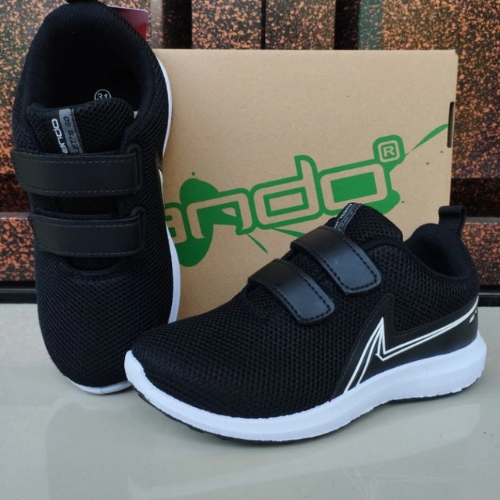Sepatu Ando Boaz Velcro Perekat Hitam Putih Black White