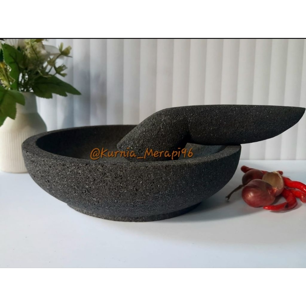 Cobek/Coet Batu Asli merapi 22-25cm set ulegkan