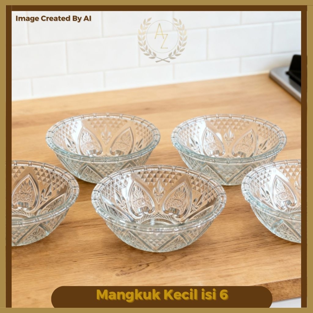 Mangkuk Kaca motif segitiga kecil -1 pcs (6 mangkuk)/ mangkuk berkualitas unggul/ mangkuk kaca