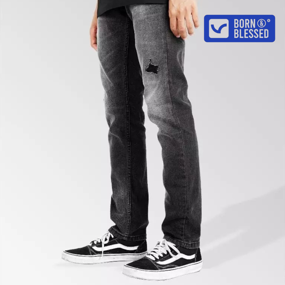 (BRBL) Celana Jeans Denim Hitam Panjang Pria Seven Reguler Fit