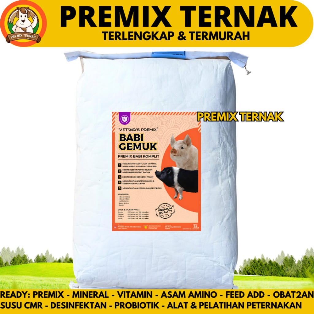 VETWAYS BABI GEMUK 25 KG - Premix Babi Top Up Suplemen Vitamin Penggemuk Babi & Menambah Nafsu Makan
