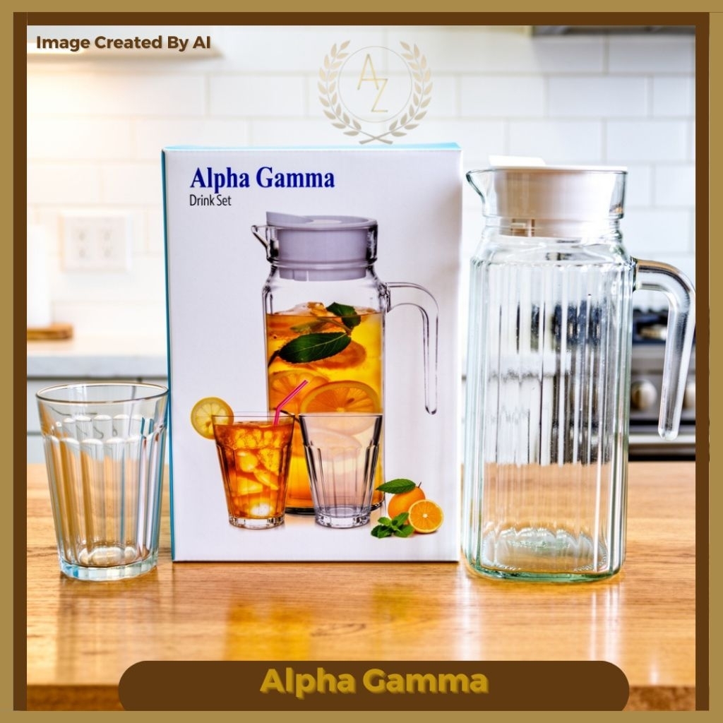 Alpha Gamma Drink Set-1pcs (isi 1 teko dan 4 gelas cantik)/ Teko dan gelas murah berkualitas tinggi