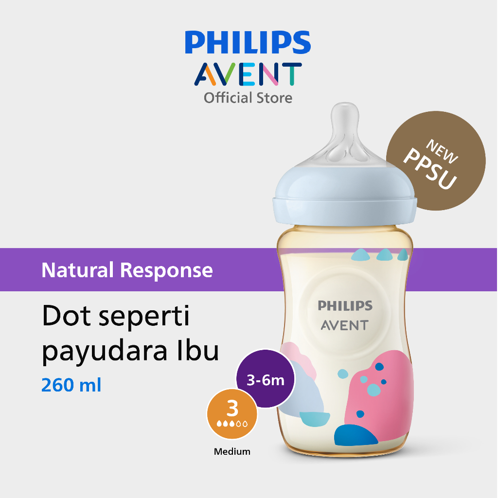Philips Avent | Botol Susu Bayi | PPSU Natural Response | Dot Seperti Payudara Ibu & Tahan Hingga 18