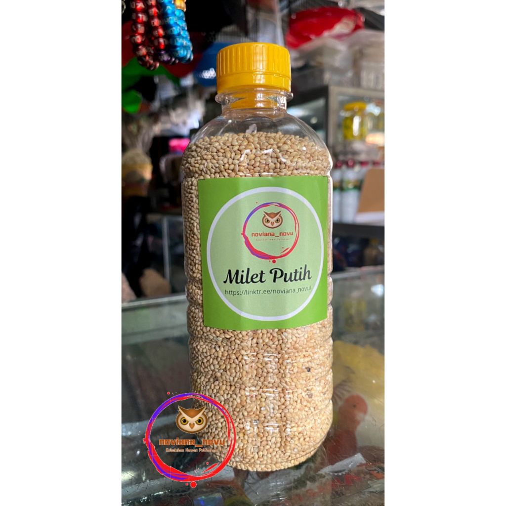 MILET PUTIH NOVIANA NOVU PAKAN BURUNG MILLET PUTIH BOTOL MAKANAN HARIAN BURUNG PERKUTUT CAMPUR BIJIA