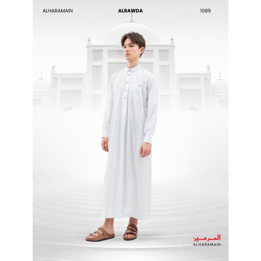 ALRAWDA Thobe Jubah / Gamis Pria Dewasa Slimfit Premium Series (1089) | Putih | Putih Tulang