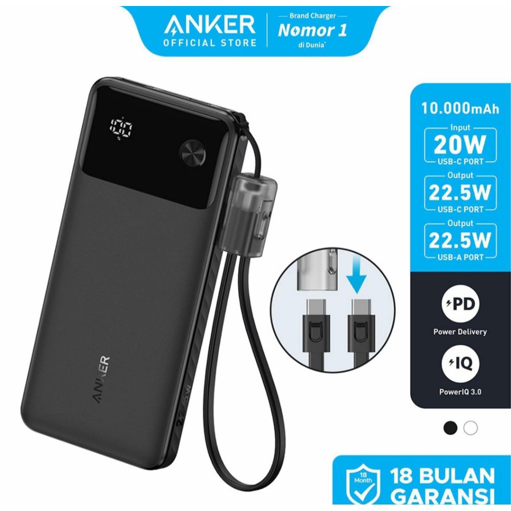 Anker Powerbank 10,000mAh, 22.5W Type-C output fast charging