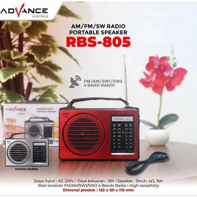 ADVANCE Radio RBS-805 FM / AM / SW1 / SW2 4 Band Speaker Radio - Baterai atau listrik / Speaker Jadu