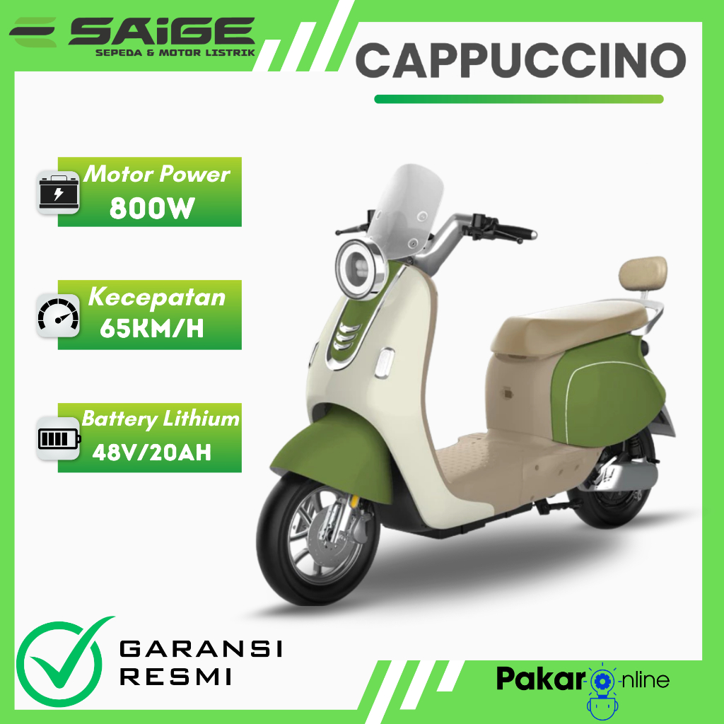 Sepeda Listrik Saige Cappucino 800W Baterai Lithium Original Garansi Resmi Saige Indonesia