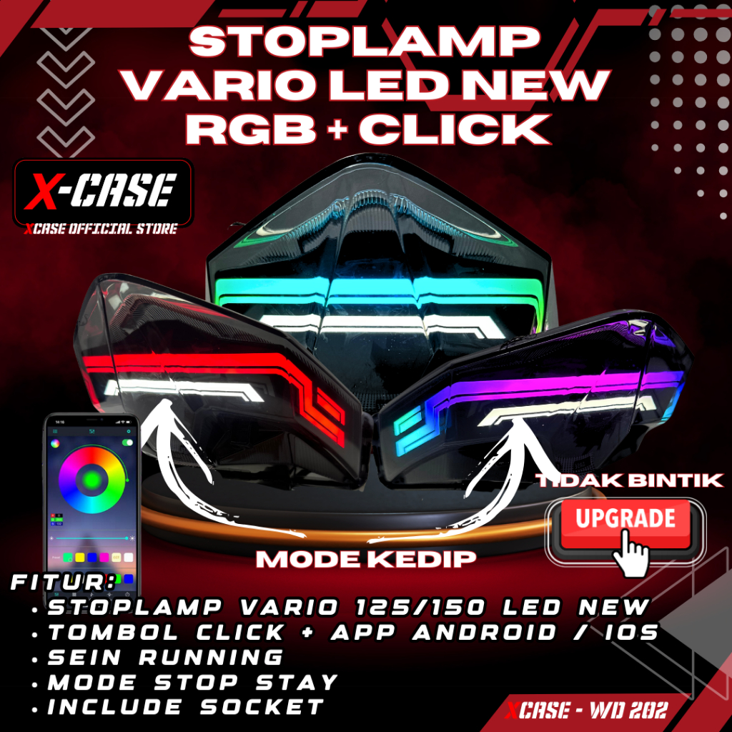X-Case Lampu Stop Lazy Lumatail Mode Kedip Vario 125 150 New RGB 200 Mode WD 202