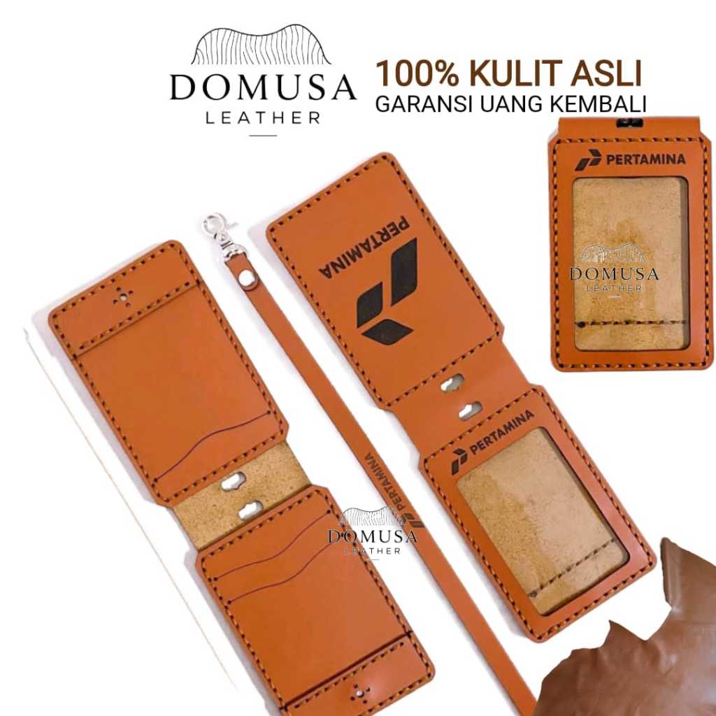 Id Card Card Kulit Sapi Asli Custom gantungan lanyard nametag holder magnet lipat saku depan logo sa