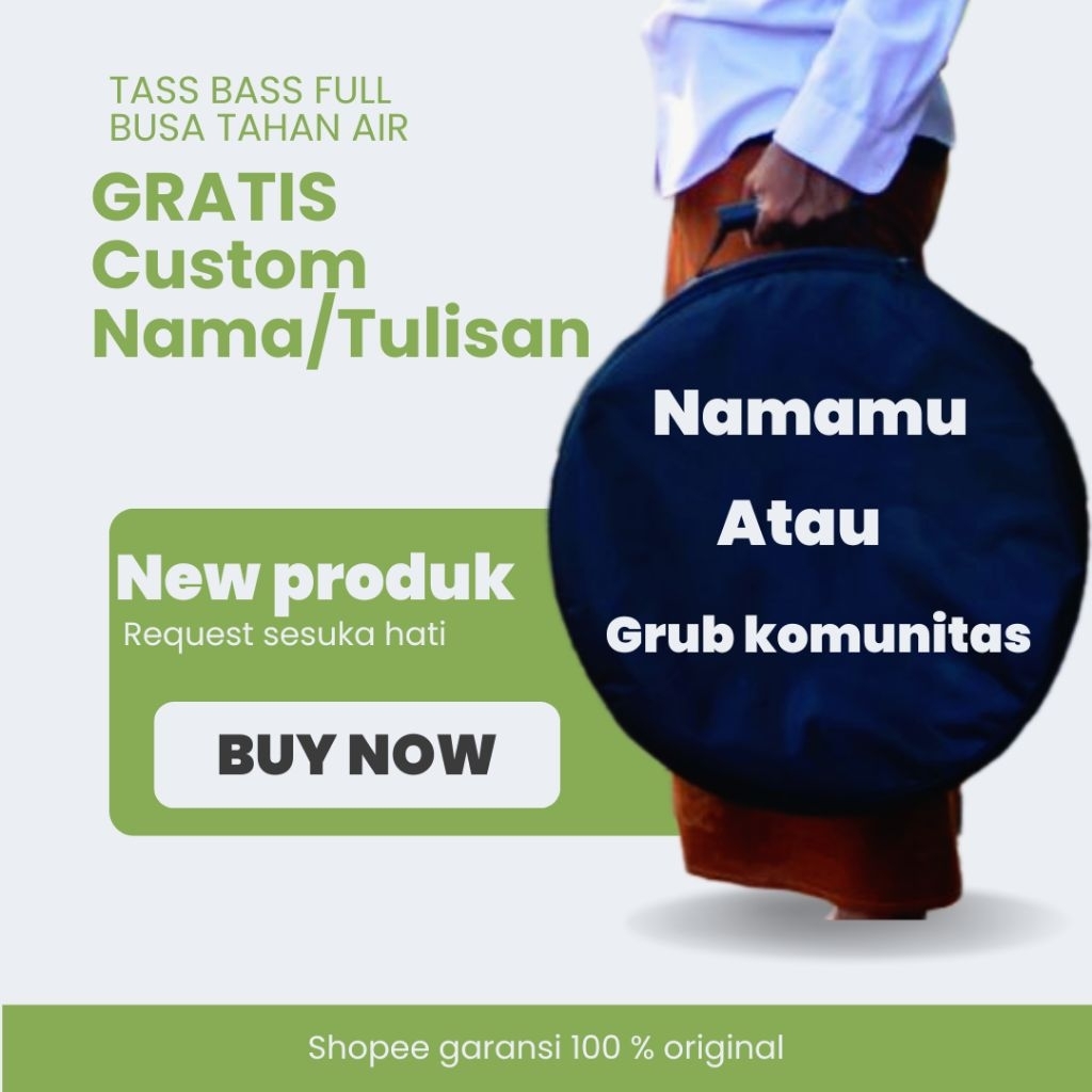CUSTOM NAMA Tas Bass hadroh full busa besar ukuran 40,45,50cm full busa