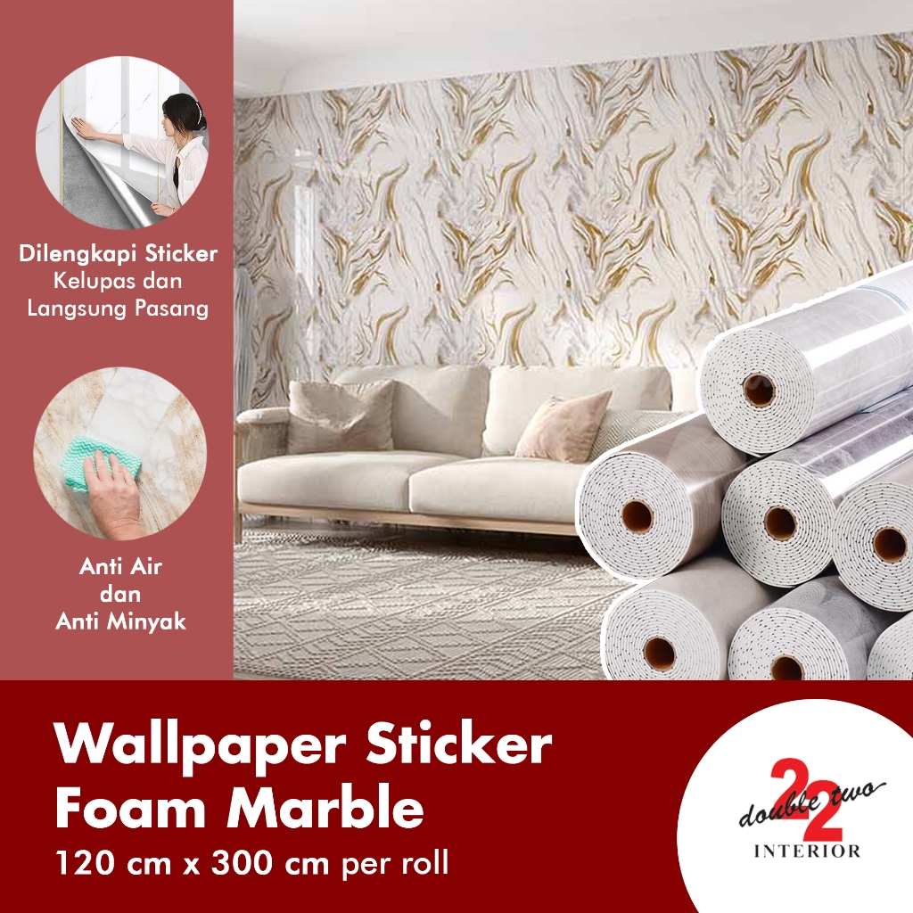 Wallpaper MARBLE FOAM (per roll) / Wallfoam Dinding Roll PVC / Wall Sticker Motif Marmer Granit Wate