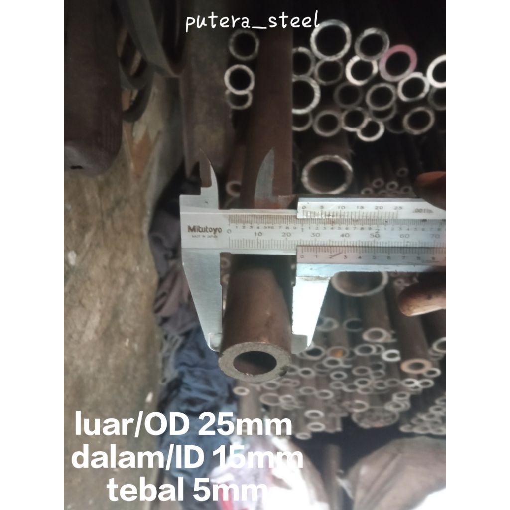 pipa besi Seamles luar/OD 25mm dalam/ID 15mm tebal 5mm ukuran 10-100cm