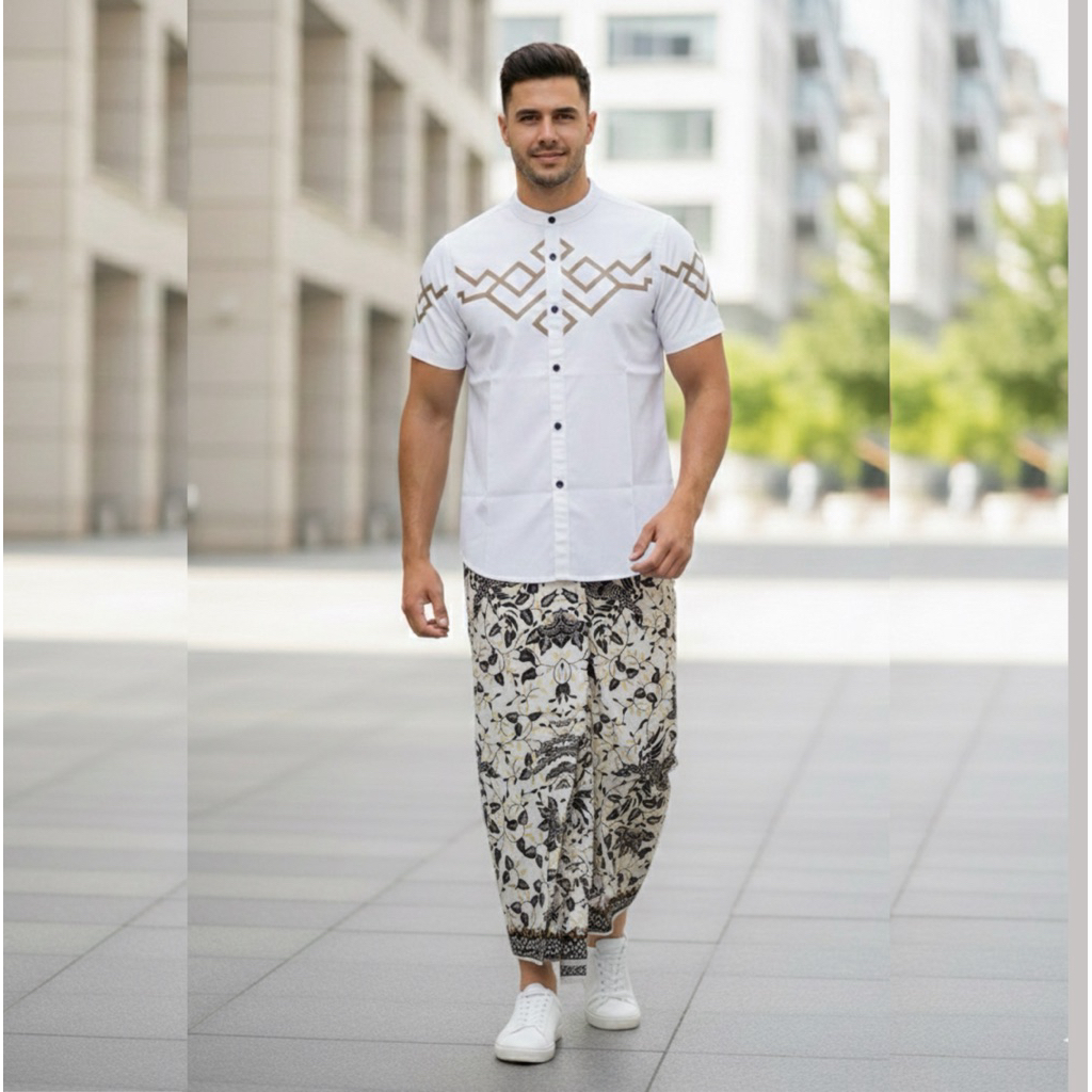 Stelan Sarung Koko Pria Dewasa Baju koko Motif Bordir Sarung Batik