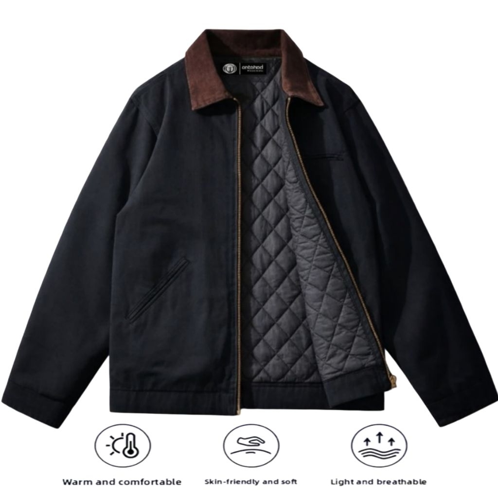 ONTOHOD Jaket Detroit Kanvas Pria Detroit Jaket Work Comfy Boxy Vintage Basic