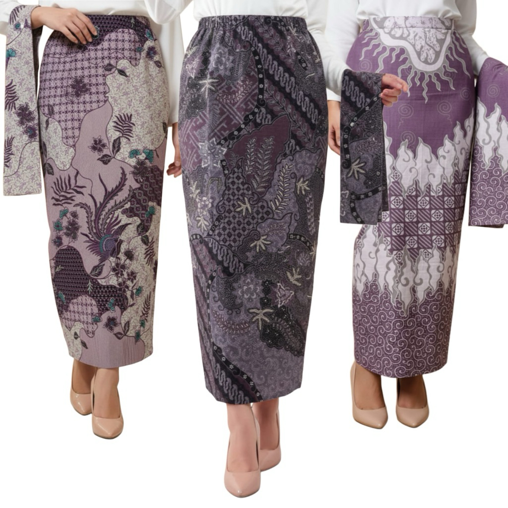Mamamini - Rok Span Batik Furing + Selendang Bawahan kebaya wanita Katun Warna Ungu Mauve
