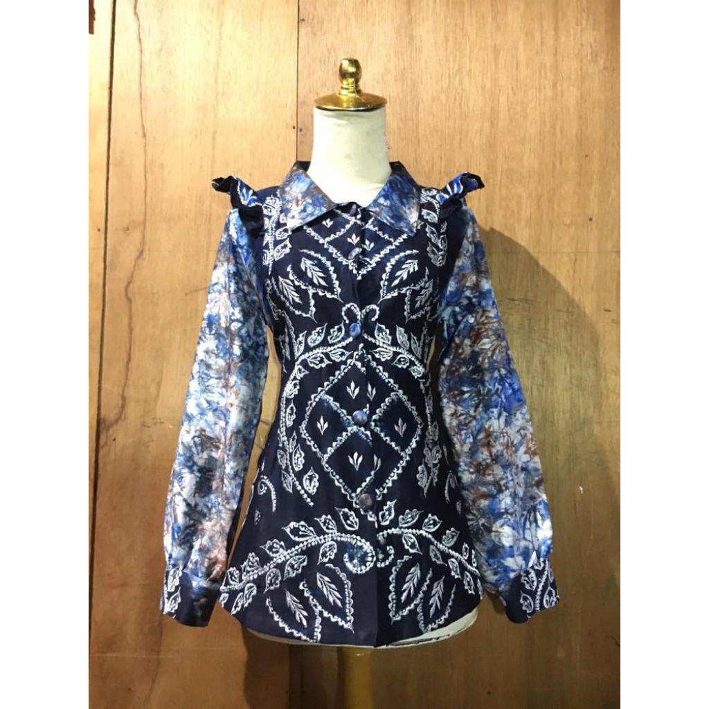 blouse sasirangan bordir rempel bahu kancing depan
