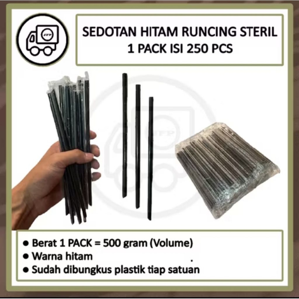 ( isi 250 pcs ) sedotan plastik hitam 20 cm