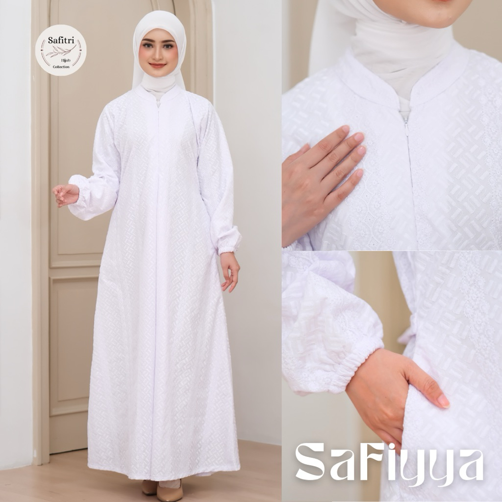 SAFIYYA DRESS Gamis Umroh Manasik Haji Ihram Lebaran Kondangan Daily Homey kombinasi bordir Bahan Te