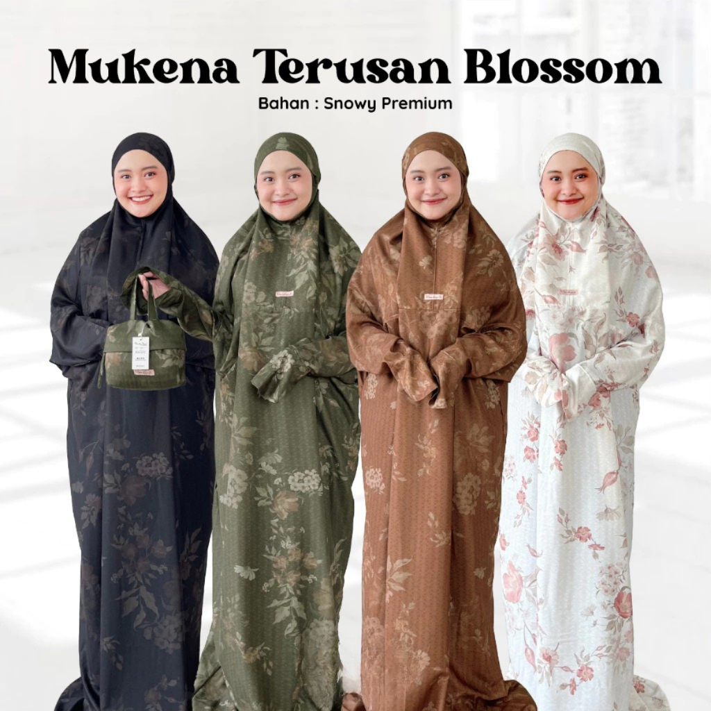 Mukena Terusan Dewasa Motif Blossom Series Bahan Snowy Premium Adem Nyaman Bisa Cod Silky Blossom Pr
