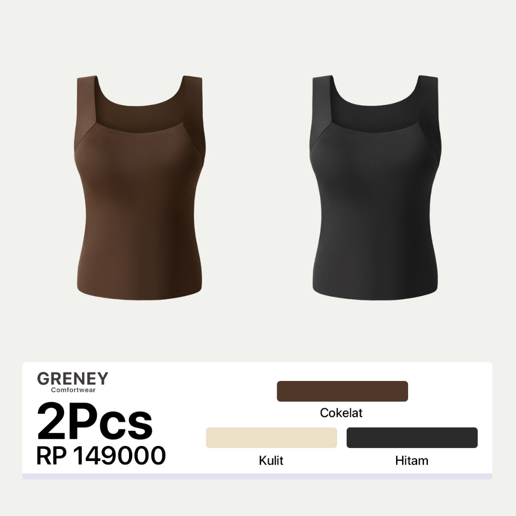 GRENEY-Tank Top 2pcs Wanita Dengan Cup Bra Empuk Cup Selembut senyaman Wanita Antibakteri Bra Rompi 