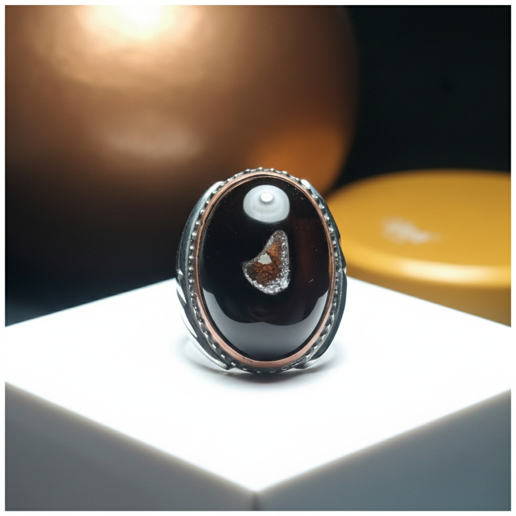 Cincin Pria Batu Akik Combong Hitam Natural
