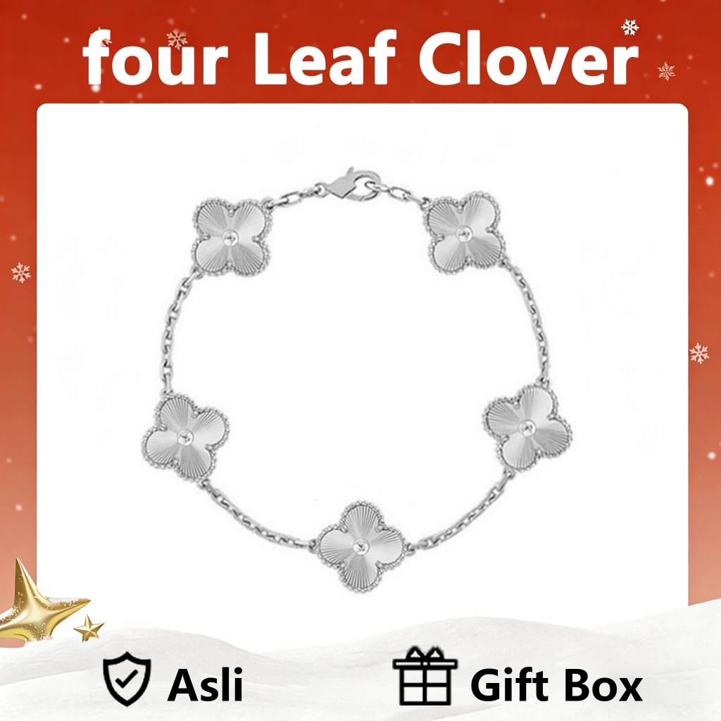 LOVE WHEEL Gelang Wanita four leaf clover Vintage Alhambra 5-Motif Bracelet in White Gold (Pavé Lumi