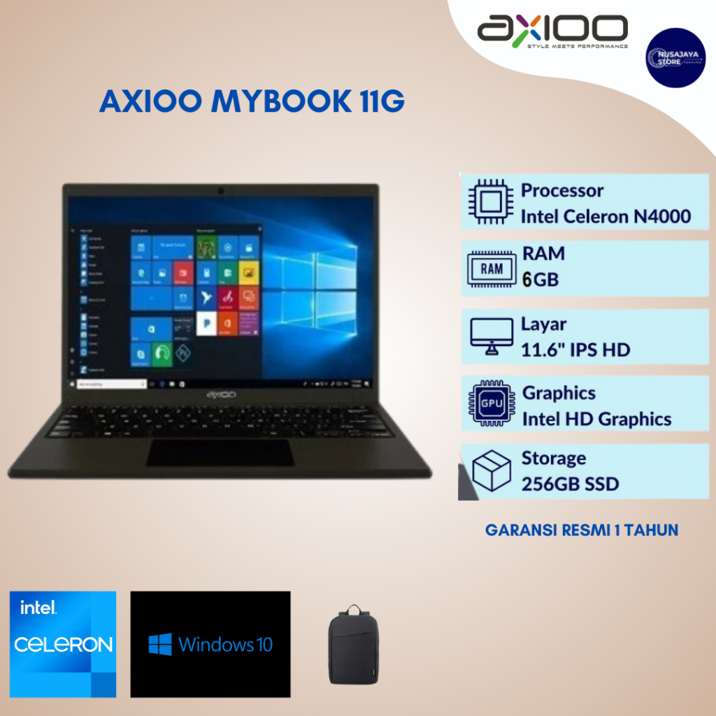 Axioo MyBook 11G Intel N4020 RAM 6GB SSD 256GB 11"HD windows 10