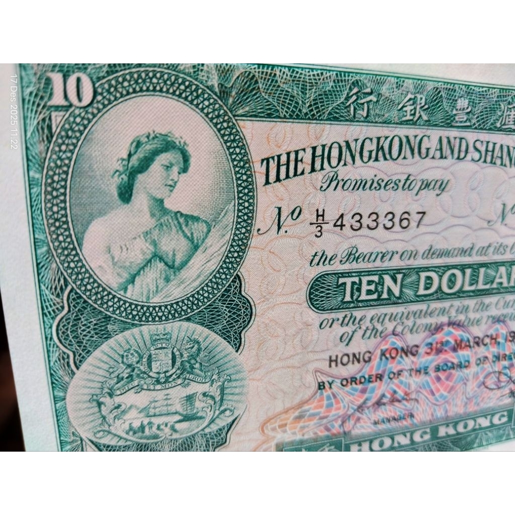 duit kuno asli hongkong 10 dollars tahun 1982 kondisi ada bekas lipatan xf matauang lama untuk kolek