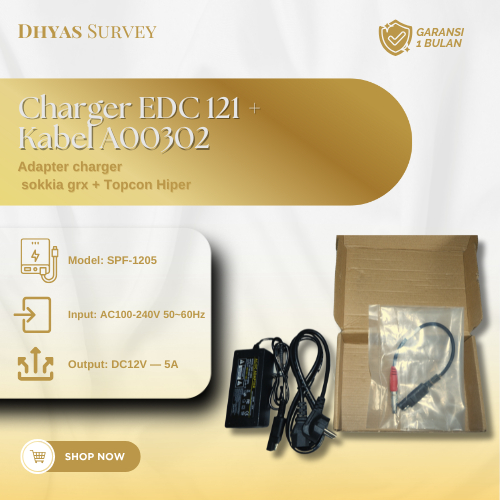 Charger Adaptor GPS Topcon EDC-121 Kabel 5 Pin A00302 Charger GPS Geodetik Sokkia EDC121 + A00302