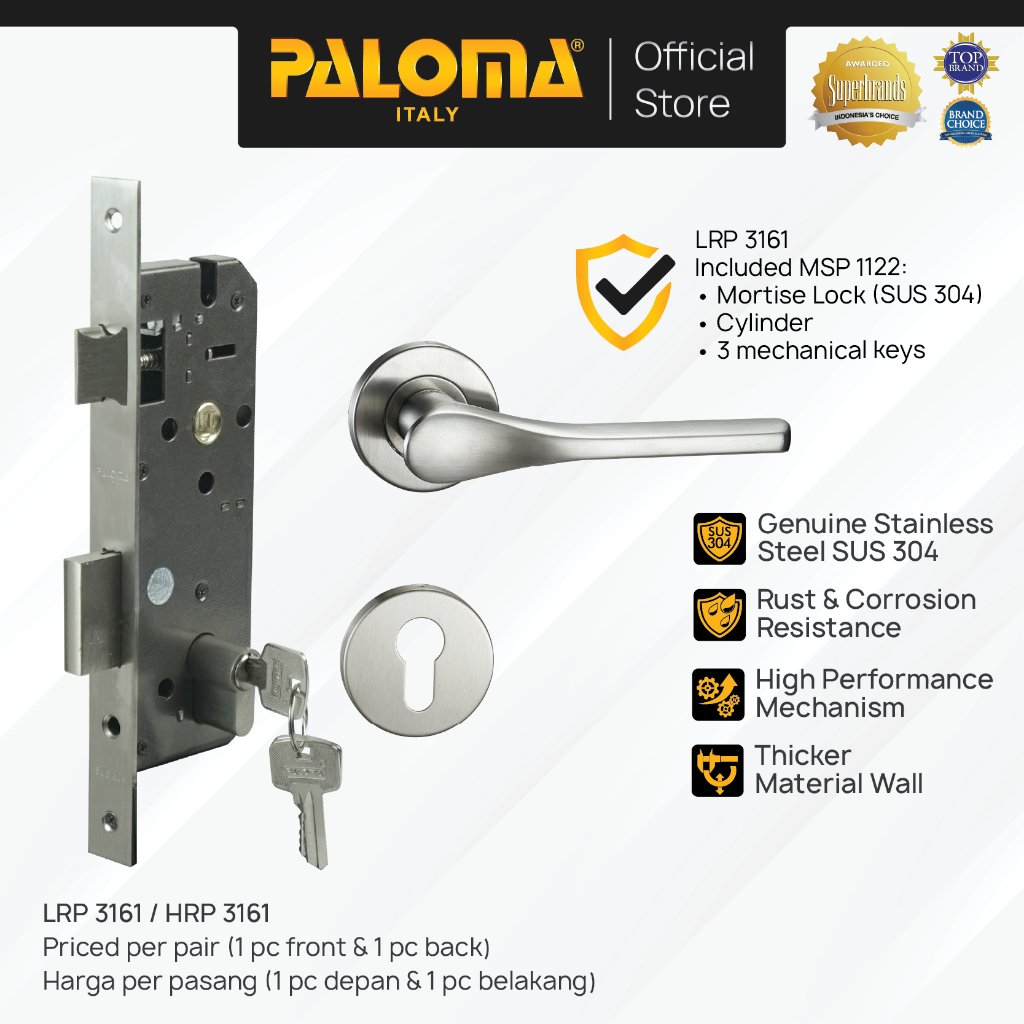 PALOMA Gagang Pintu Door Handle Pintu Roses Lever Engkol Pisah Misah Paket Kunci Pintu Lockset Lock 