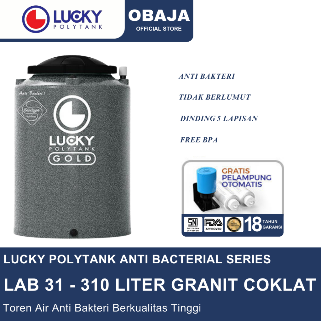 Lucky Polytank Toren Air LAB 31 Granit Coklat / Toren Air LAB 310 Liter Granit Coklat Lucky Polytank