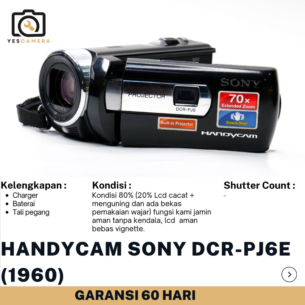 Handycam Sony DCR - PJ6E (Bekas) - Built In LED Video Light, Proyektor, Intelligent, Face Detection 