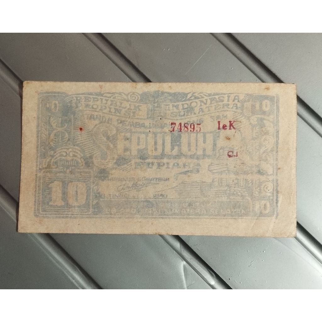 10 rupiah uang darurat (ORIDA ) sumatra selatan thn 1948 100% ASLI