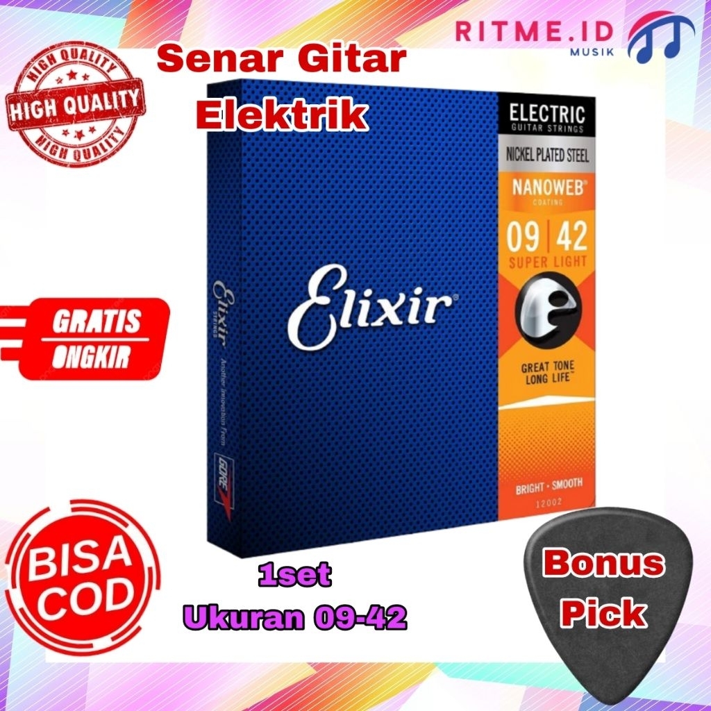 SENAR GITAR ELEKTRIK ELIXIR 09-42 ELIXIR NANOWEB POLYWEB - SENAR GITAR ELEKTRIK UKURAN 09-42