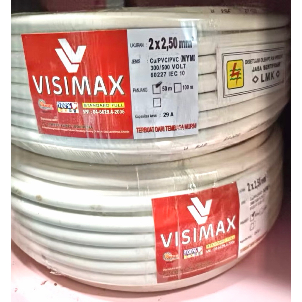 KABEL LISTRIK ASLI TEMBAGA NYM VISIMAX 50M 2x1.5 2x2.5 3x1.5 3x2.5 STANDARD SNI LMK