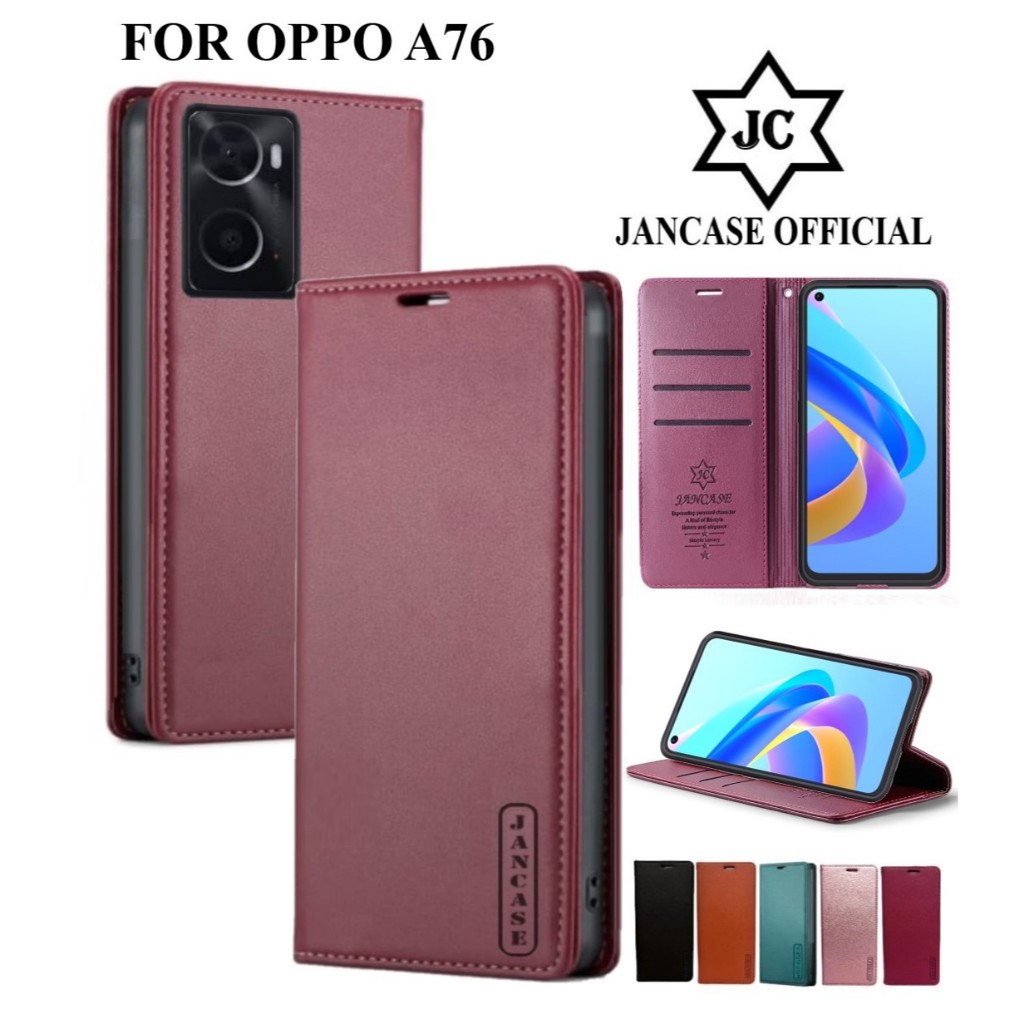 JANCASE flip cover premium untuk OPPO A76 leather case wallet kulit model dompet