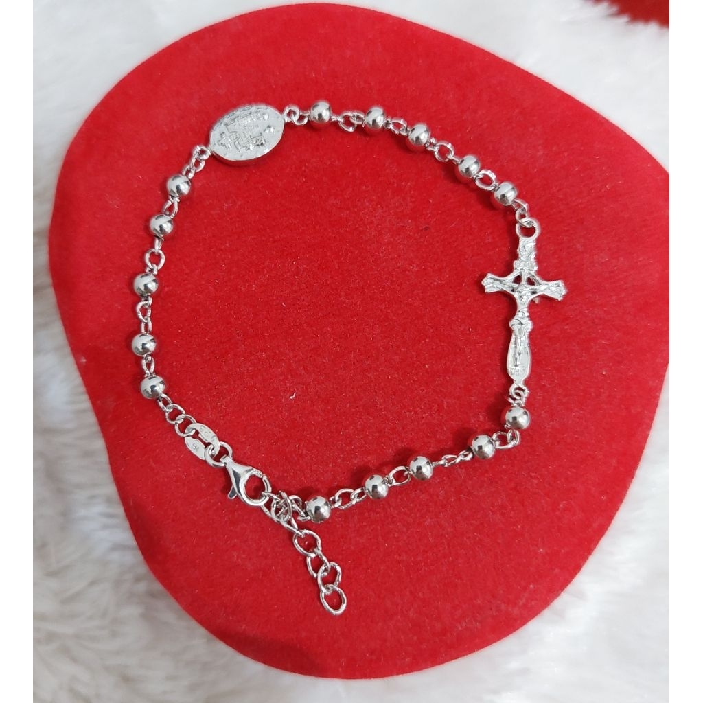 Gelang Rosario Perak Asli 925 Lapis Emas Putih /GT39 - Anti Karat - Perhiasan Wanita