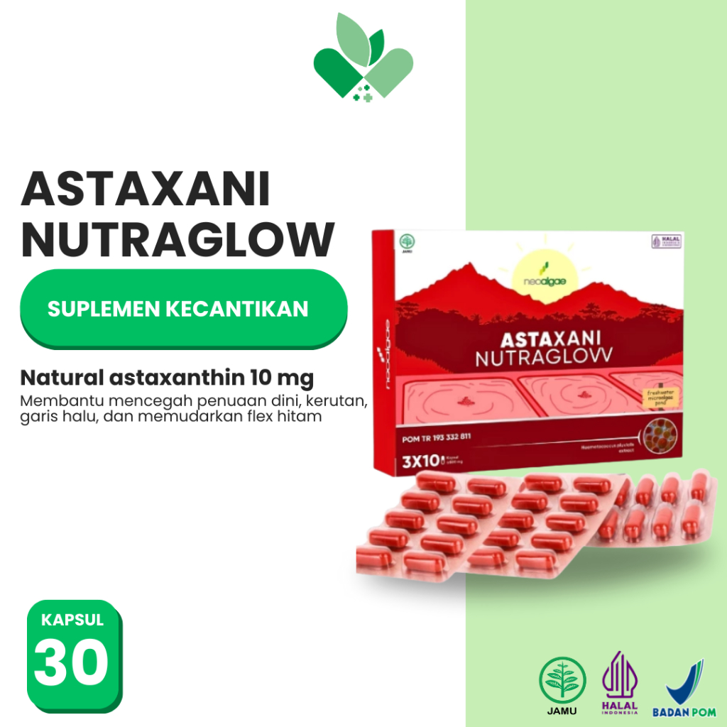 Astaxani Nutraglow extract astaxanthin suplemen kecantikan mencegah penuaan dini nutrisi kulit