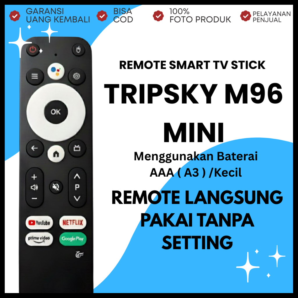 Remot Remote Android TV BOX TripskyKucu M96 MINI STICK Langsung Pakai Tanpa Setting