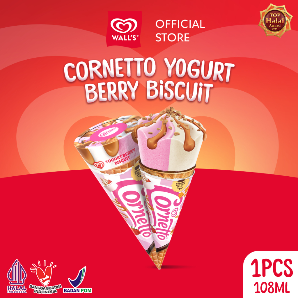 Cornetto Yogurt Berry Biscuit 108ml - Wall's Es Krim / Ice Cream