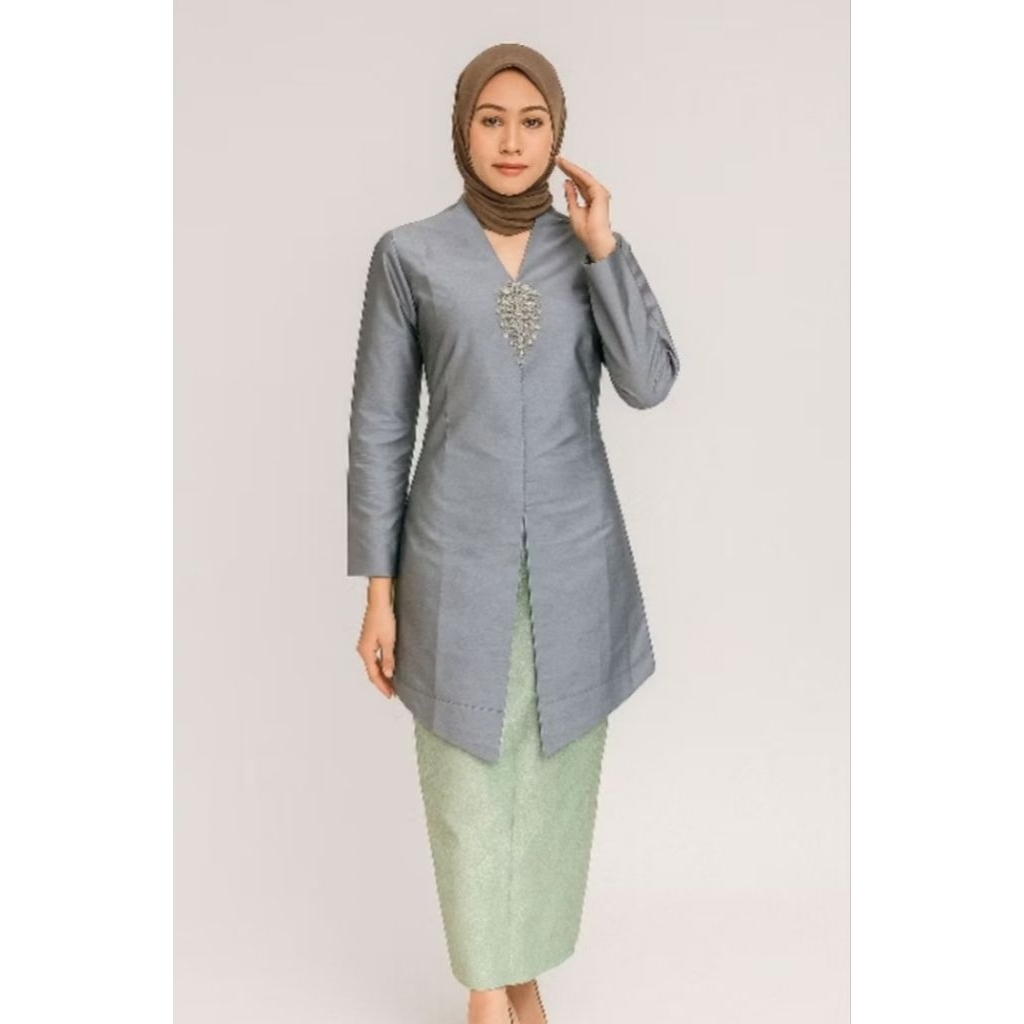 Kebaya encim tunik kurung melayu (abu-abu)