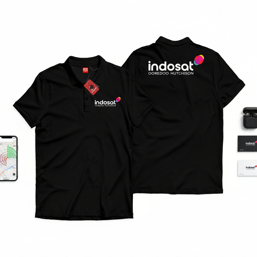 SAKAZUKI PoloShirt Polo Shirt Indosat Ooredoo Hutchison Kaos Kerah Hitam Unisex Provider Vendor