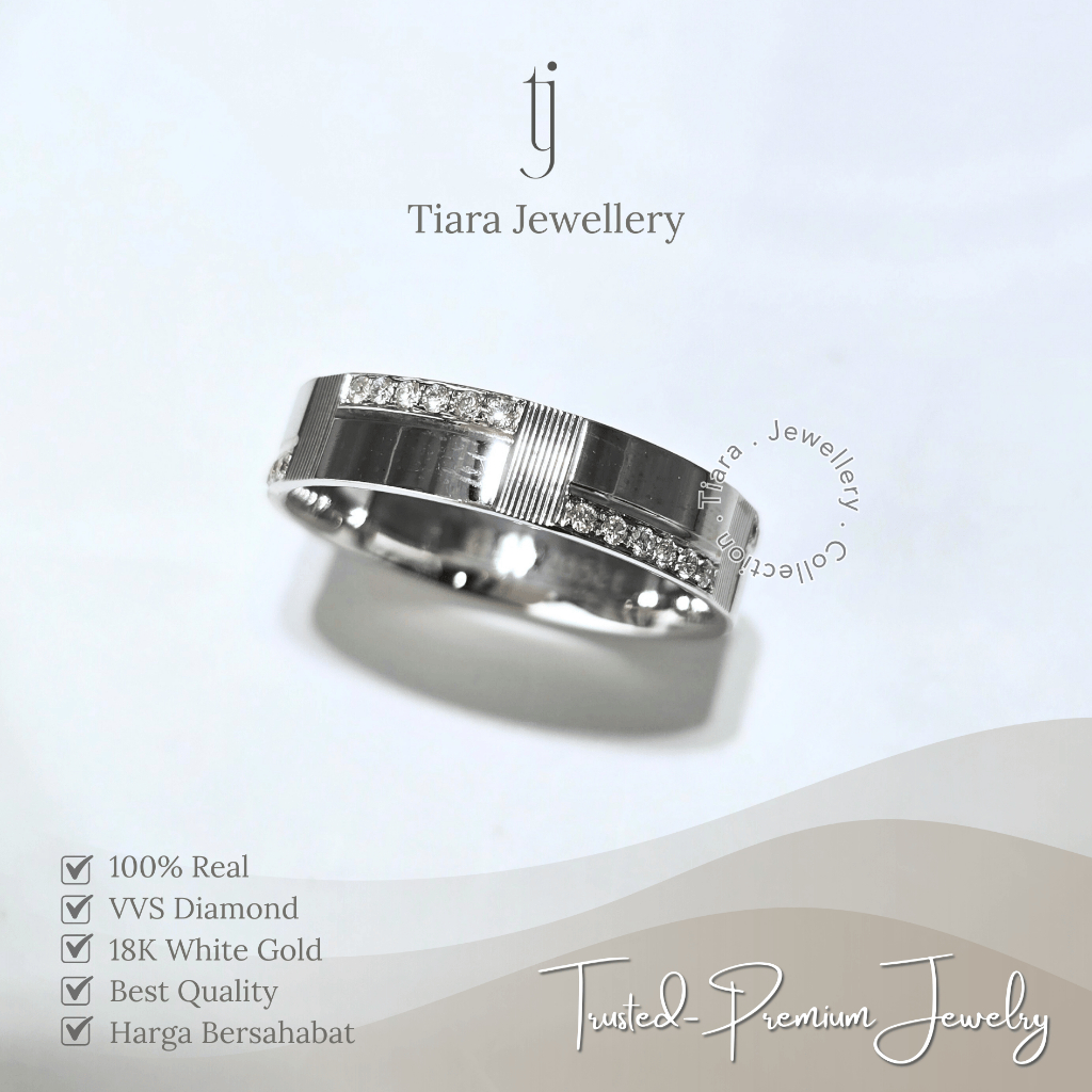 Tiara Jewellery - Fashion Wedding Ring VVS Diamond 18K White Gold [WL97]  / Cincin Proposal Tunangan