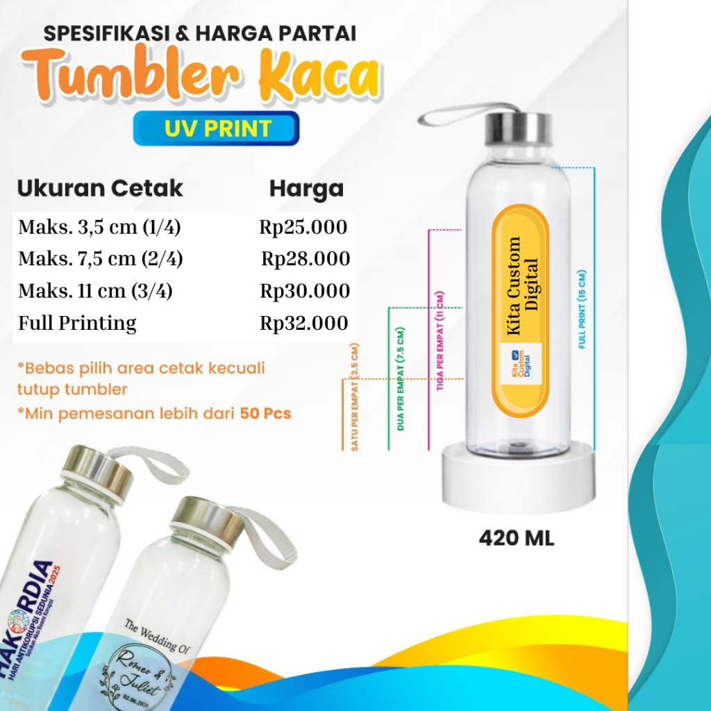 Tumbler Kaca Custom UV Print - Cocok untuk Souvenir - Bebas Request Desain