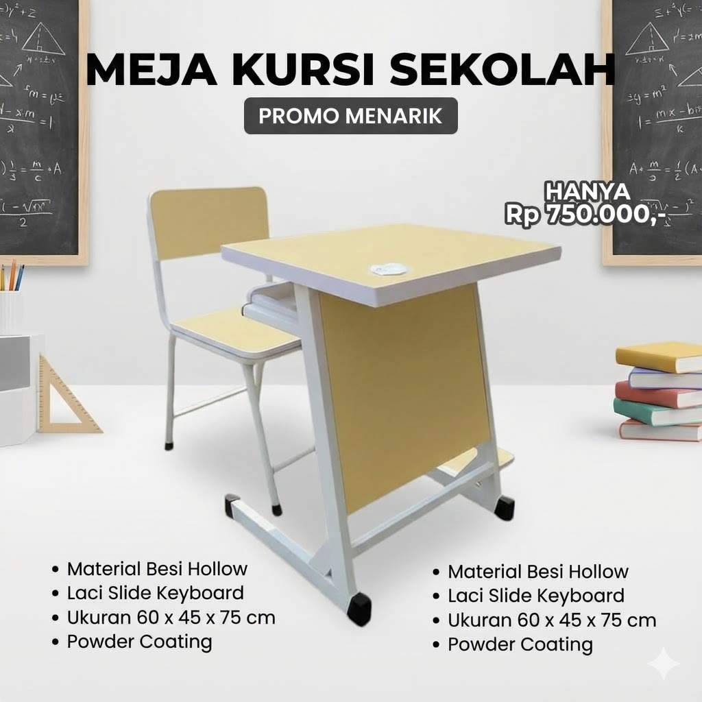 meja kursi komputer sekolah laci slide keyboard - meja lab komputer set kursi