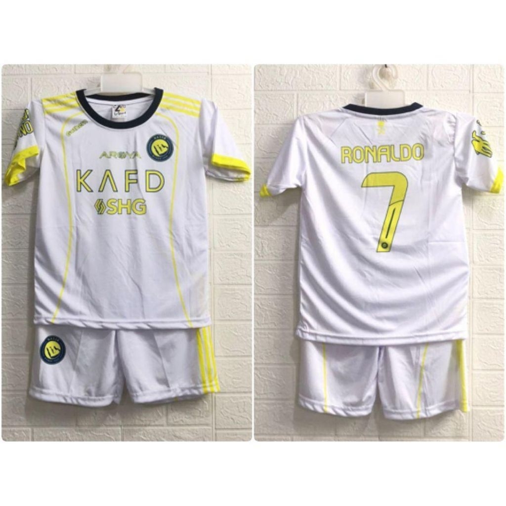 Setelan jersey baju bola anak club eropa warna putih printing kids junior