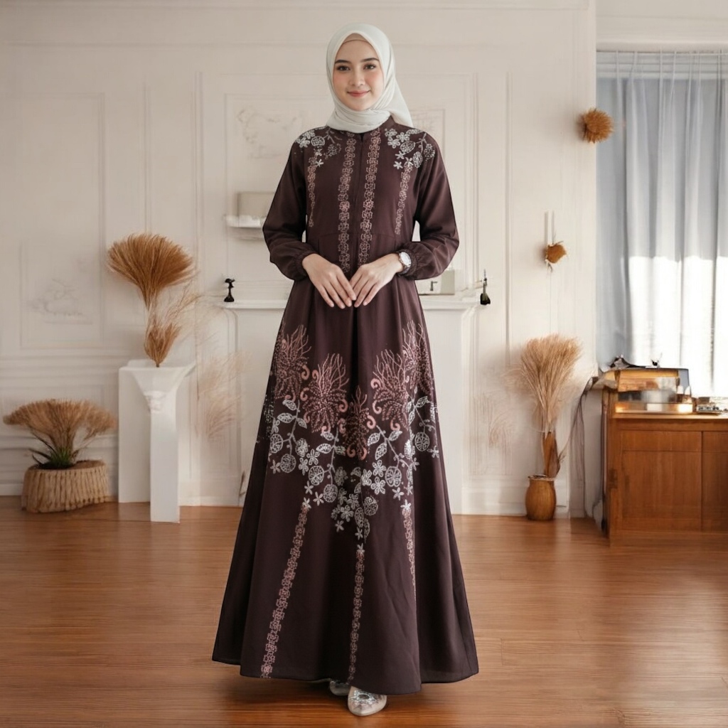 Batik Jihud - Gamis Twill Rayon Ori Cap Malaman Terbaru Luxury Busui Resleting Jumbo Syar'i Premium