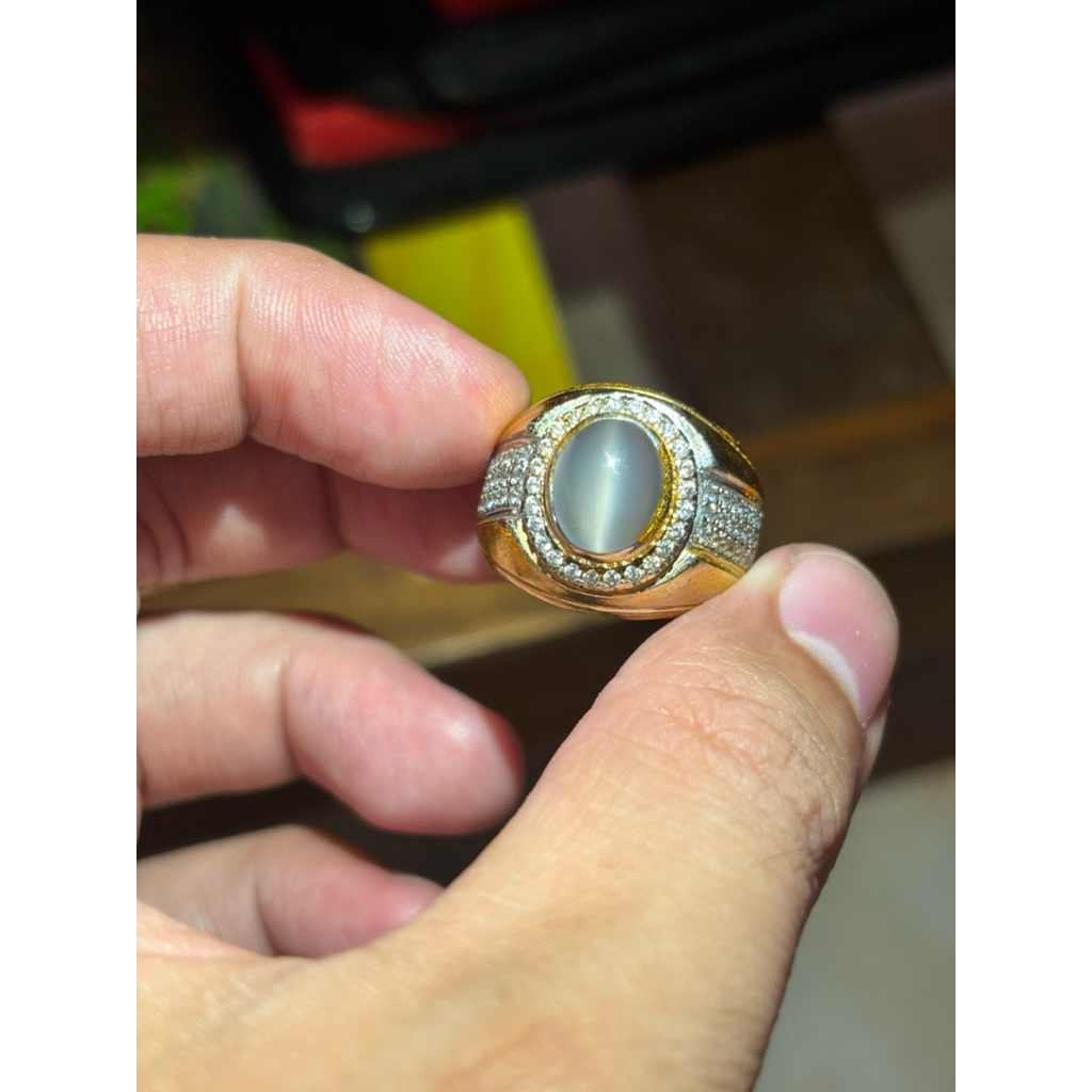 CINCIN PERMATA NATURAL MOONSTONE CAT’S EYE ATAU BIDURI BULAN ORIGIN SRILANGKA (CEYLON)